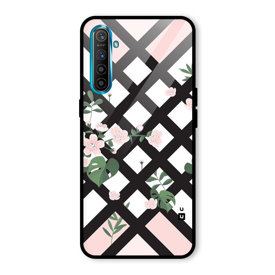 Check Floral Stripes Glass Back Case for Realme XT
