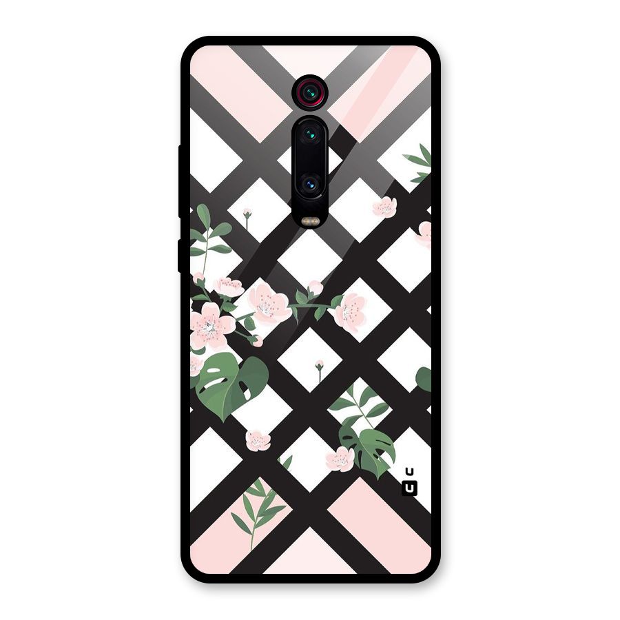Check Floral Stripes Glass Back Case for Redmi K20