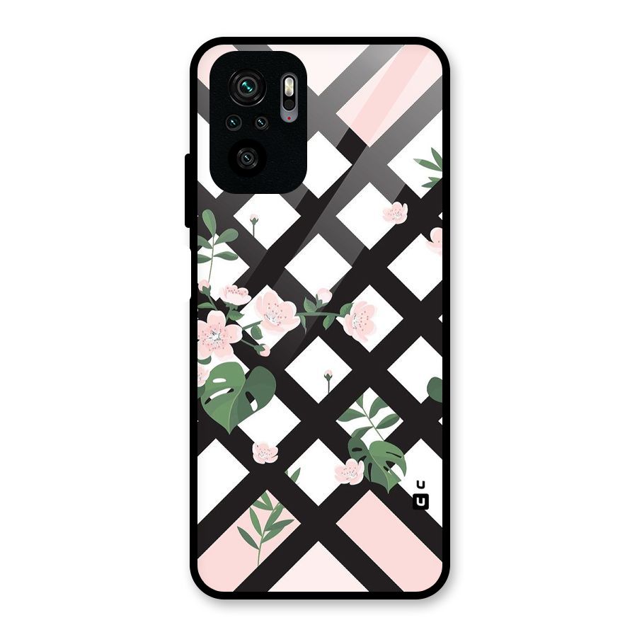 Check Floral Stripes Glass Back Case for Redmi Note 10S