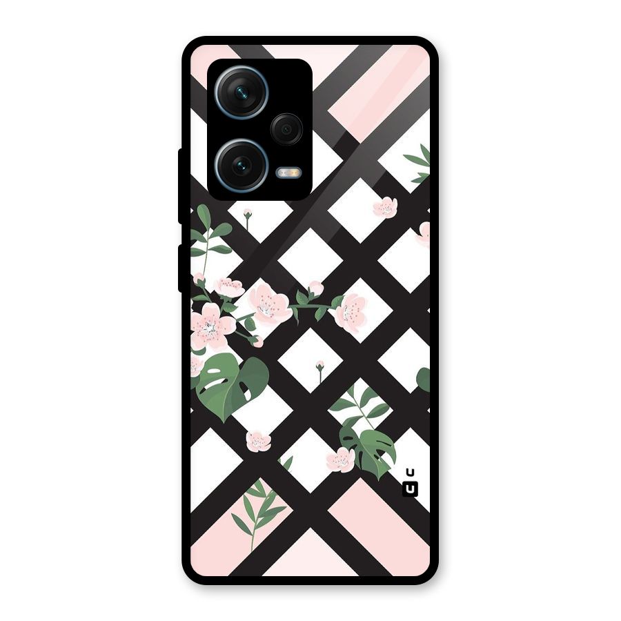 Check Floral Stripes Glass Back Case for Redmi Note 12 Pro Plus 5G