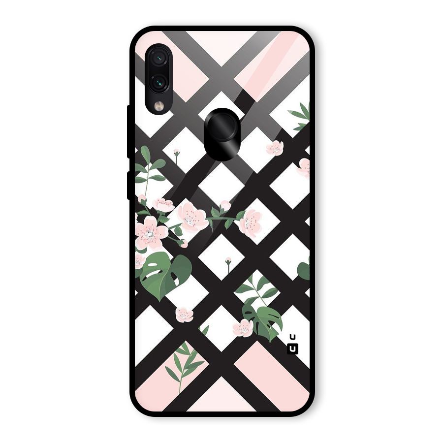 Check Floral Stripes Glass Back Case for Redmi Note 7S