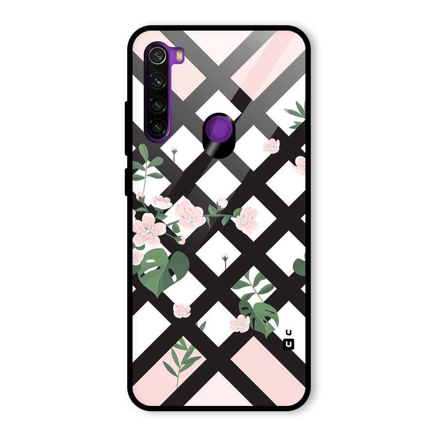 Check Floral Stripes Glass Back Case for Redmi Note 8