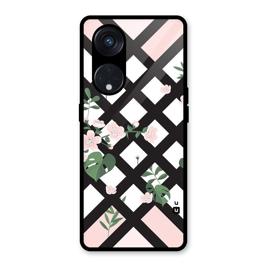 Check Floral Stripes Glass Back Case for Reno8 T 5G