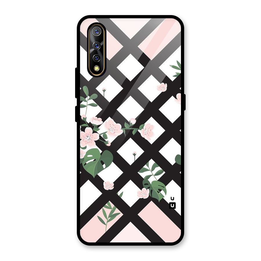 Check Floral Stripes Glass Back Case for Vivo S1