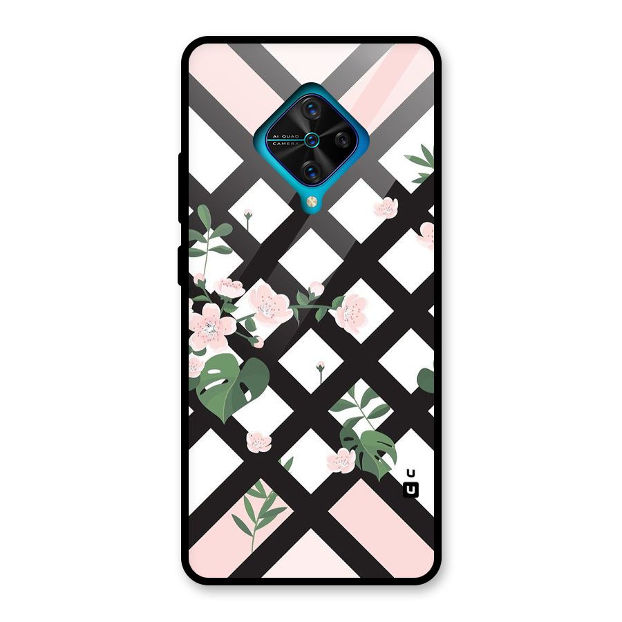 Check Floral Stripes Glass Back Case for Vivo S1 Pro