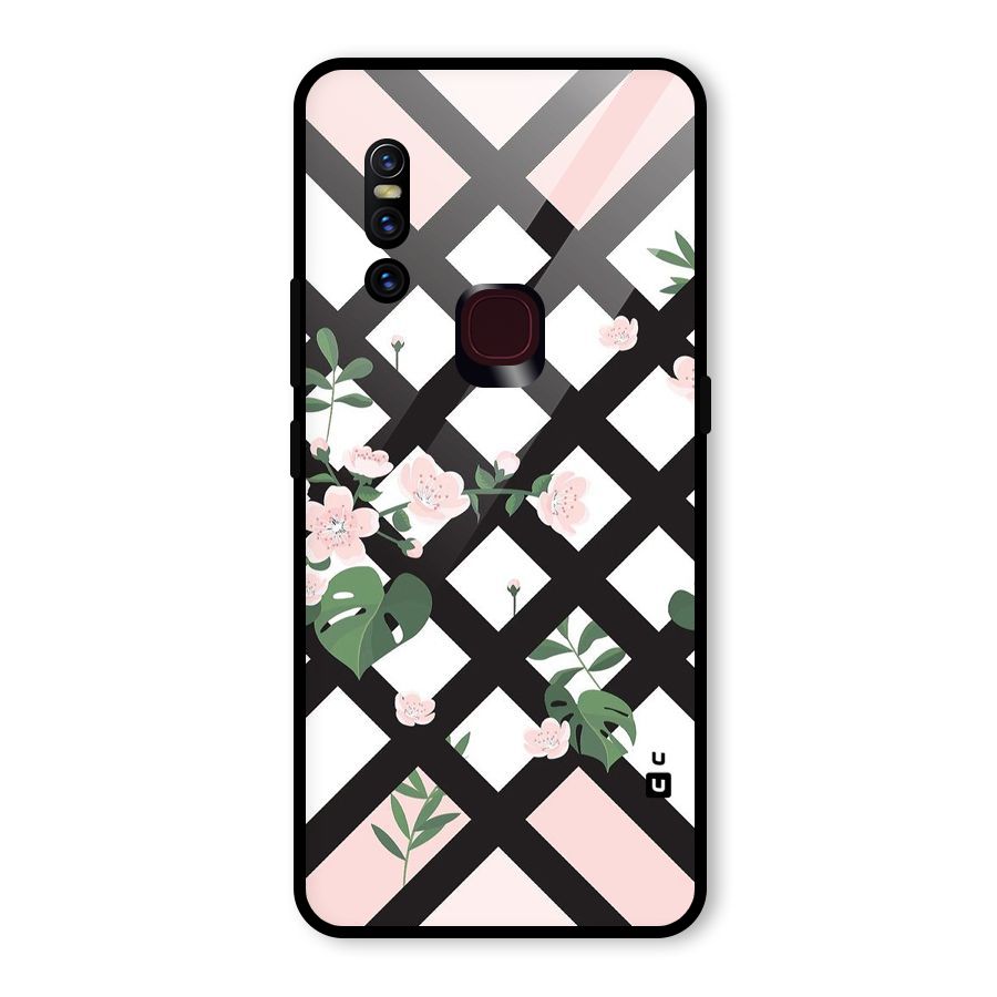 Check Floral Stripes Glass Back Case for Vivo V15