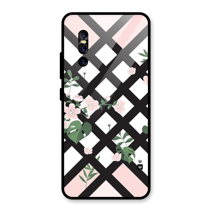 Check Floral Stripes Glass Back Case for Vivo V15 Pro