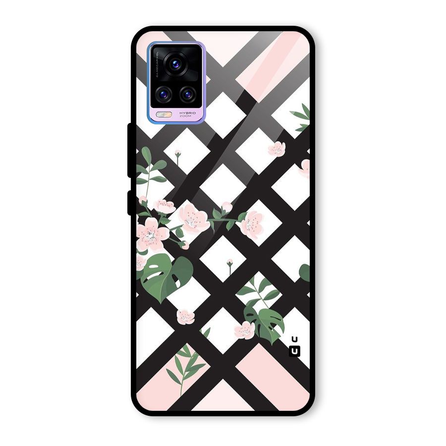 Check Floral Stripes Glass Back Case for Vivo V20 Pro