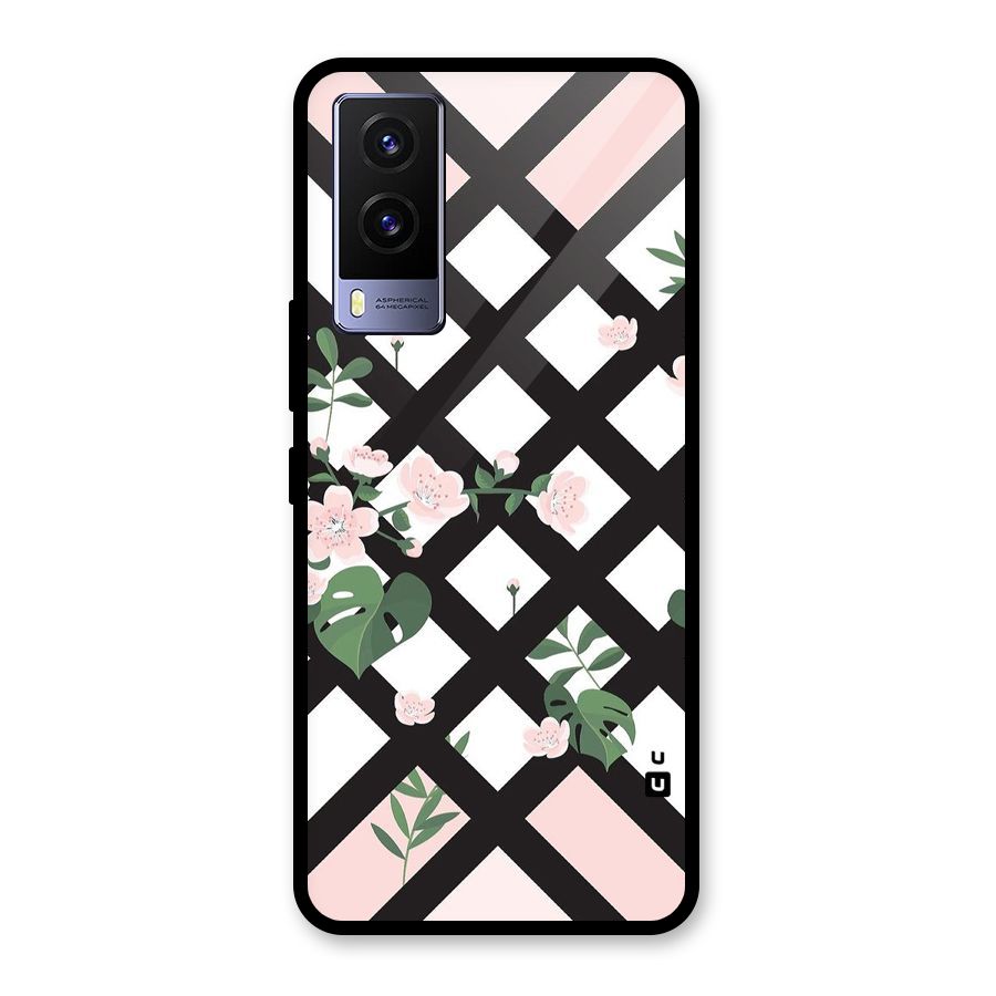 Check Floral Stripes Glass Back Case for Vivo V21e 5G