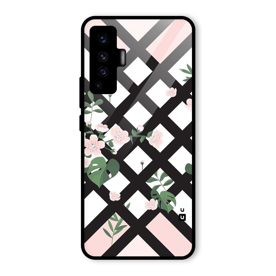 Check Floral Stripes Glass Back Case for Vivo X50