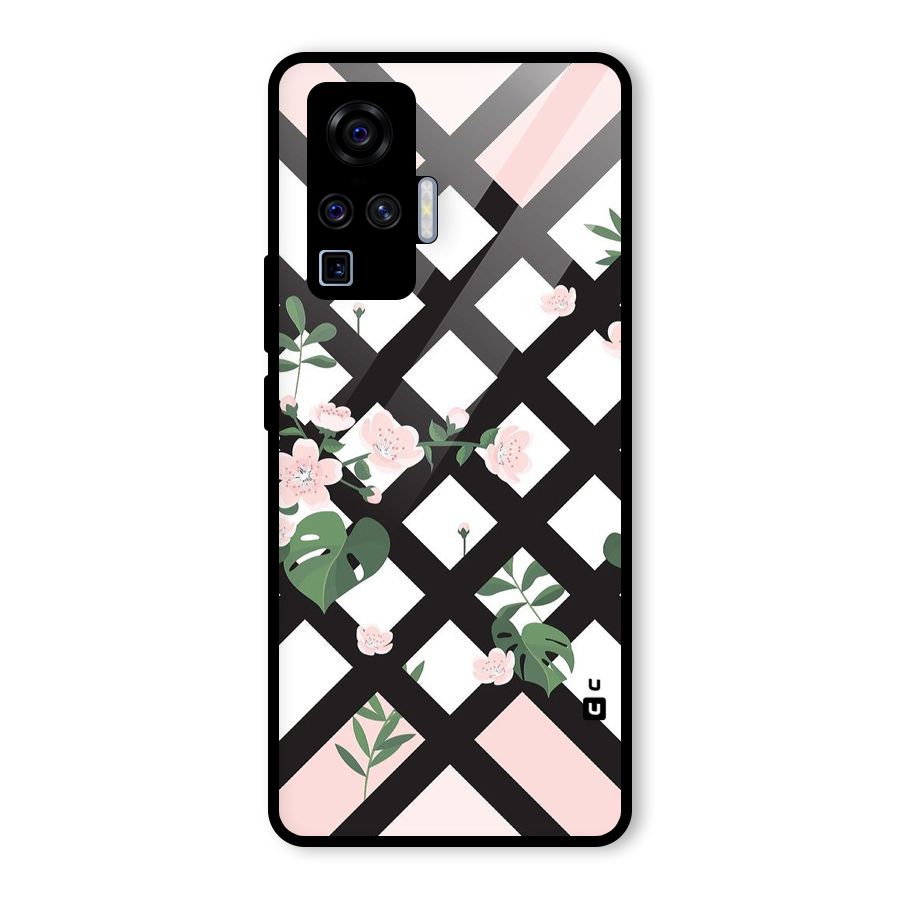 Check Floral Stripes Glass Back Case for Vivo X50 Pro