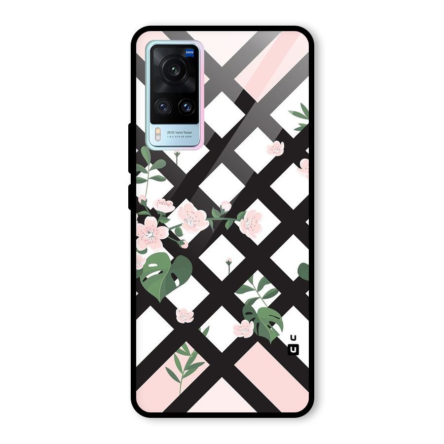 Check Floral Stripes Glass Back Case for Vivo X60
