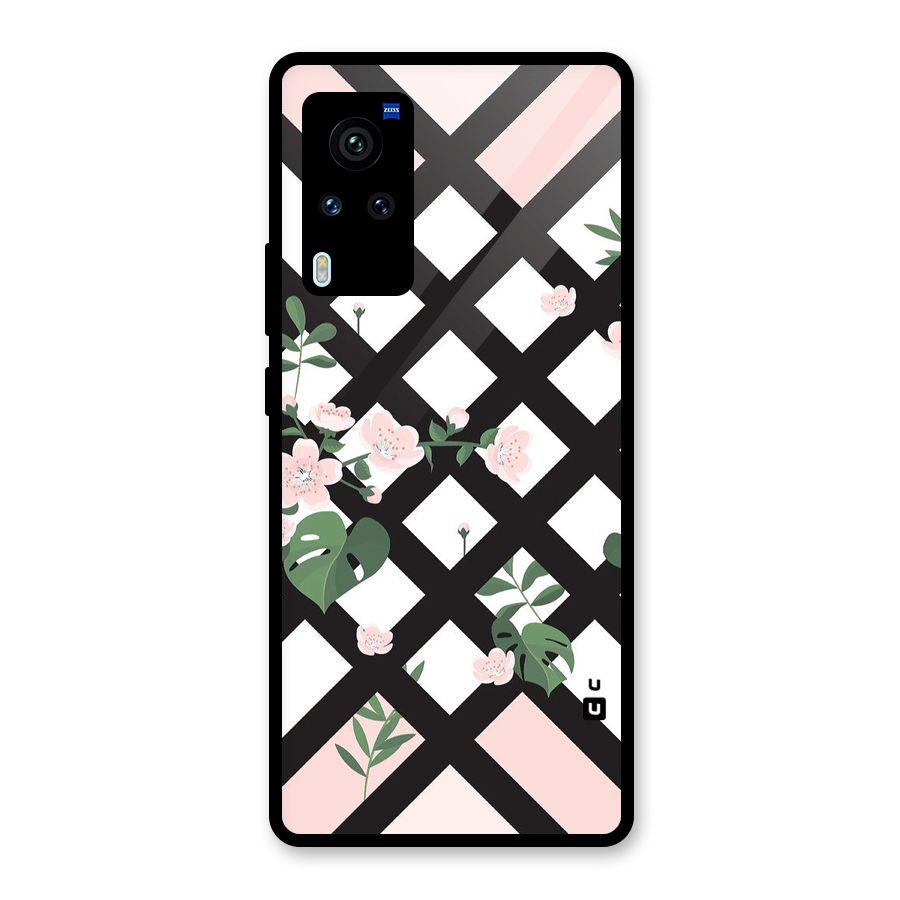 Check Floral Stripes Glass Back Case for Vivo X60 Pro