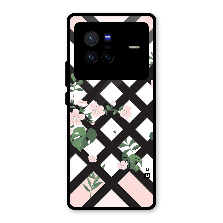 Check Floral Stripes Glass Back Case for Vivo X80