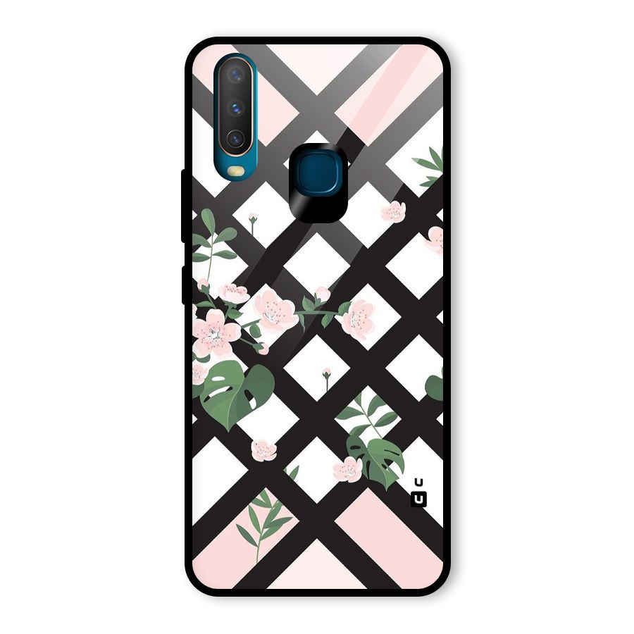 Check Floral Stripes Glass Back Case for Vivo Y17