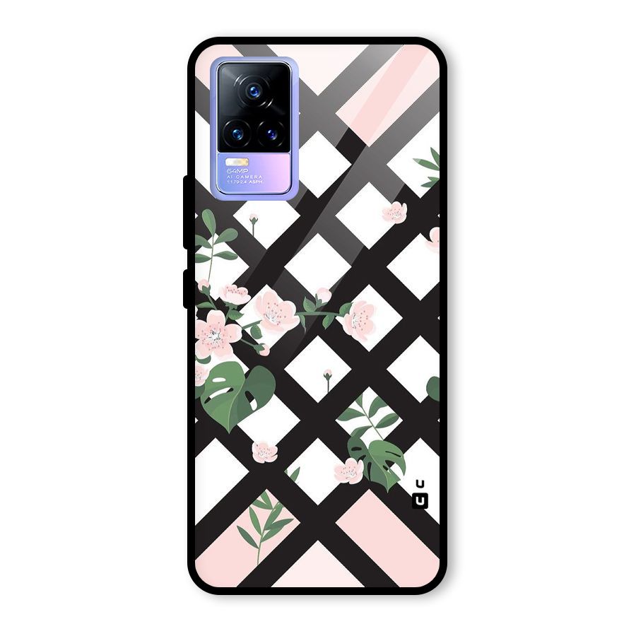 Check Floral Stripes Glass Back Case for Vivo Y73