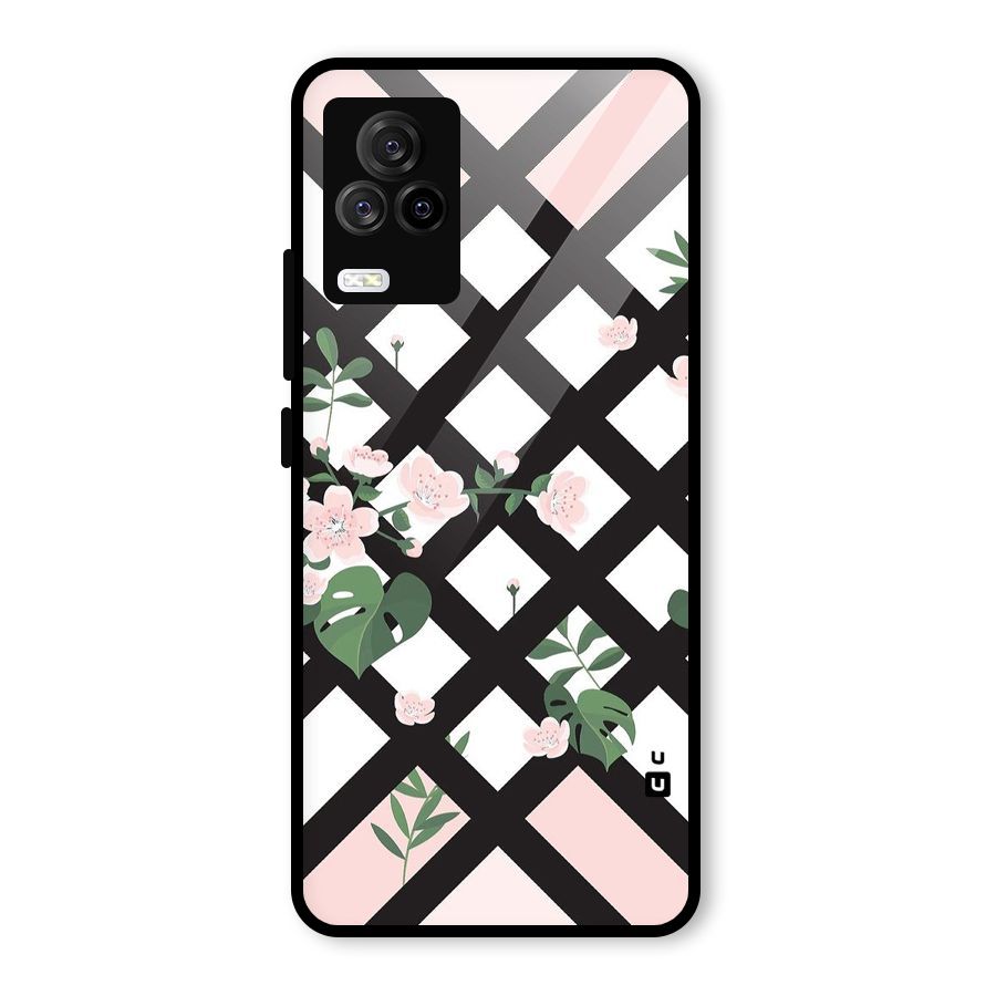 Check Floral Stripes Glass Back Case for Vivo iQOO 7 Legend 5G