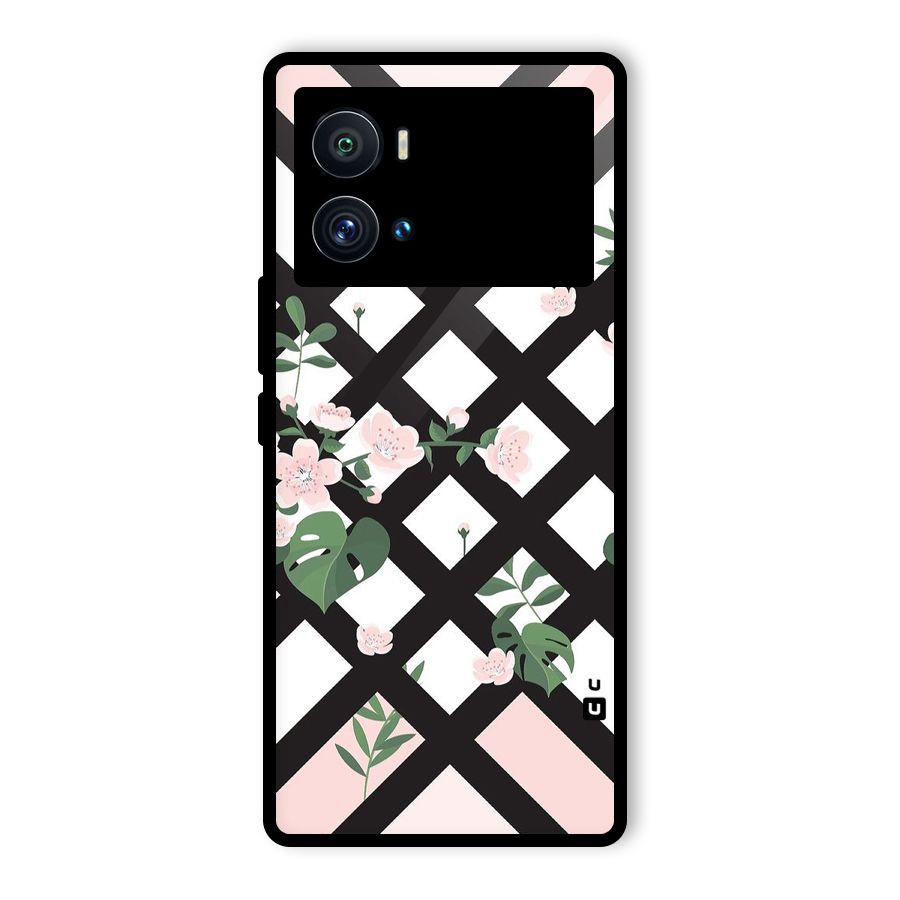 Check Floral Stripes Glass Back Case for Vivo iQOO 9 Pro