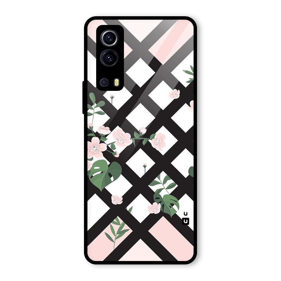 Check Floral Stripes Glass Back Case for Vivo iQOO Z3