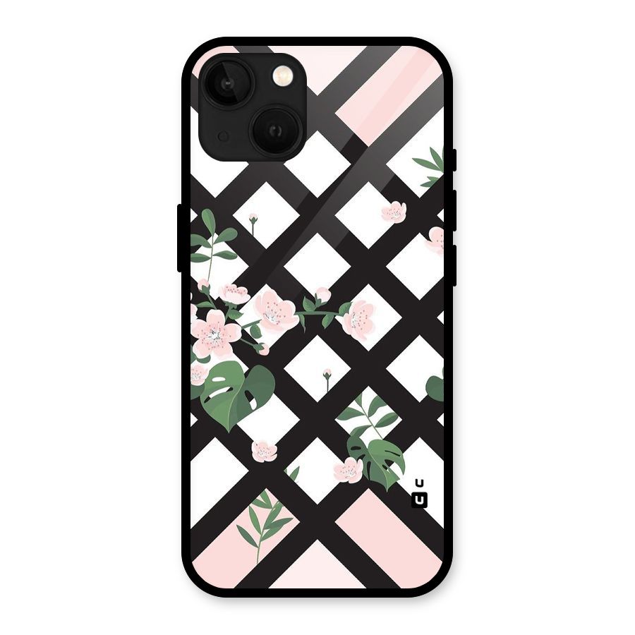 Check Floral Stripes Glass Back Case for iPhone 13