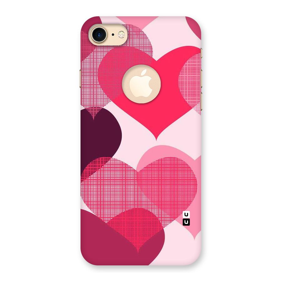 Check Pink Hearts Back Case for iPhone 7 Logo Cut