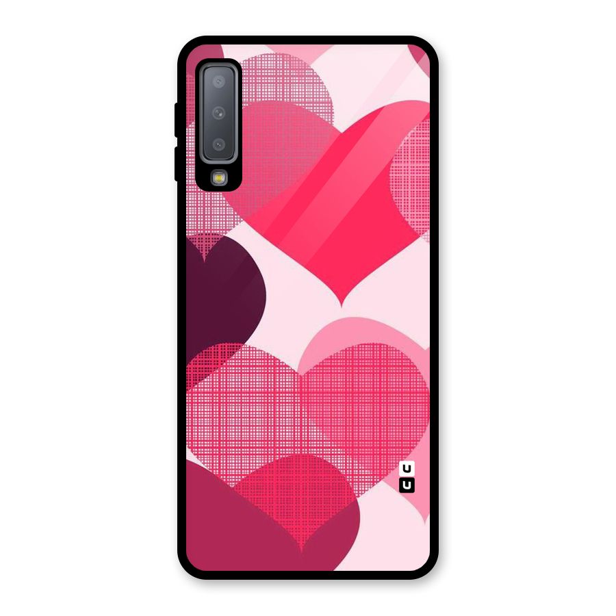 Check Pink Hearts Glass Back Case for Galaxy A7 (2018)