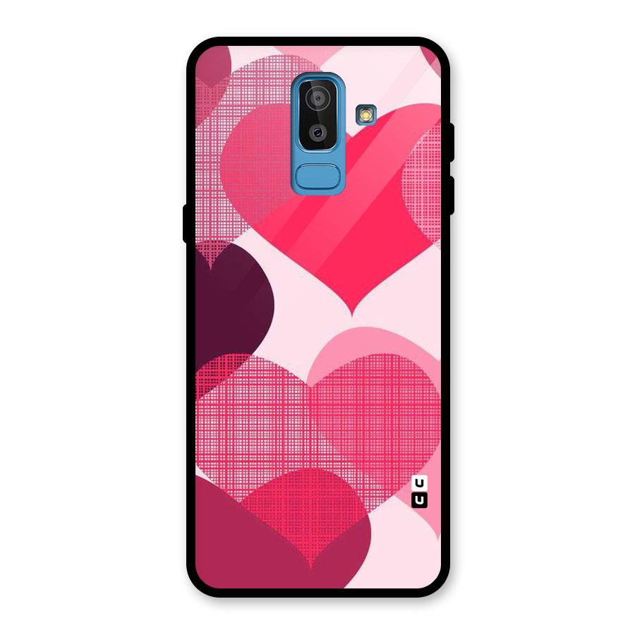 Check Pink Hearts Glass Back Case for Galaxy J8