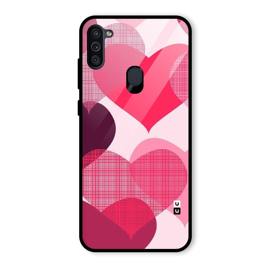 Check Pink Hearts Glass Back Case for Galaxy M11