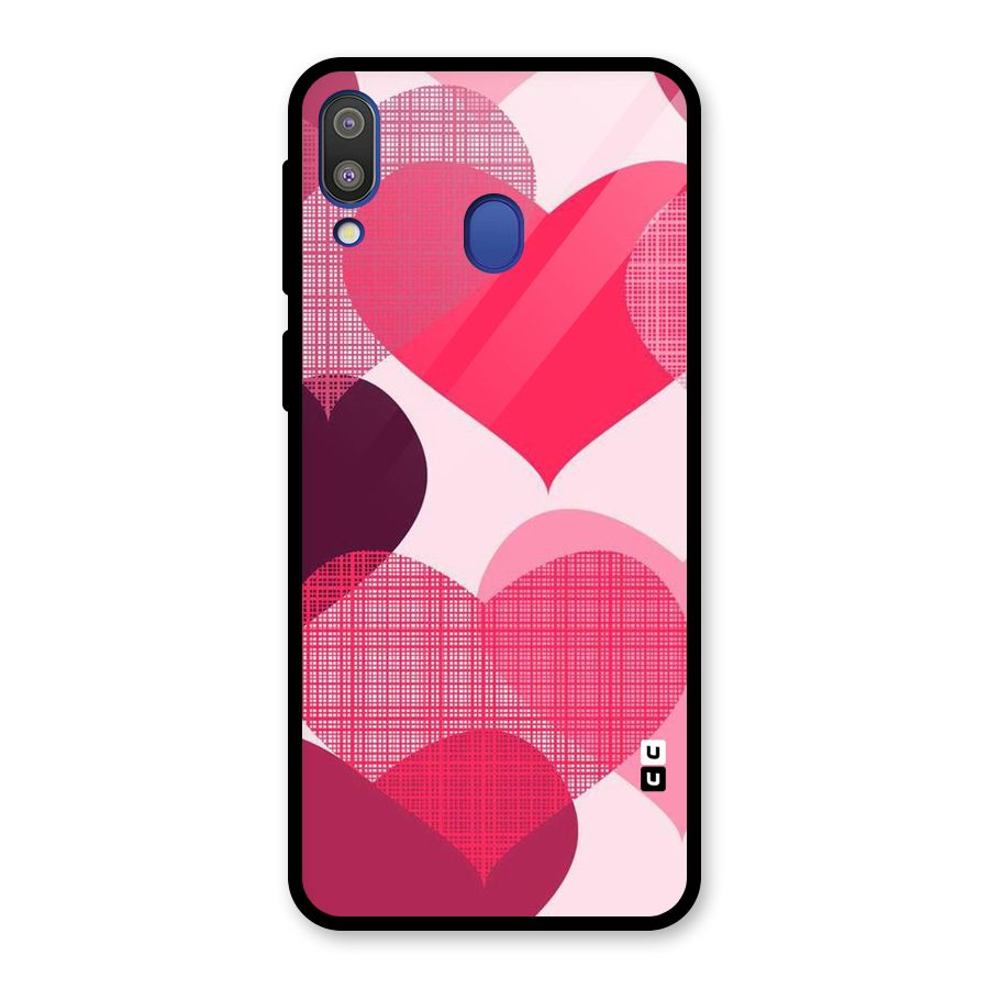 Check Pink Hearts Glass Back Case for Galaxy M20