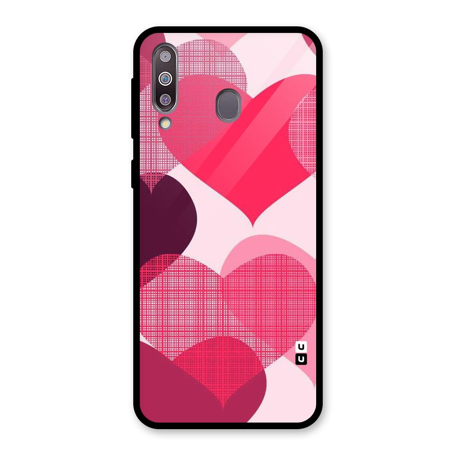 Check Pink Hearts Glass Back Case for Galaxy M30