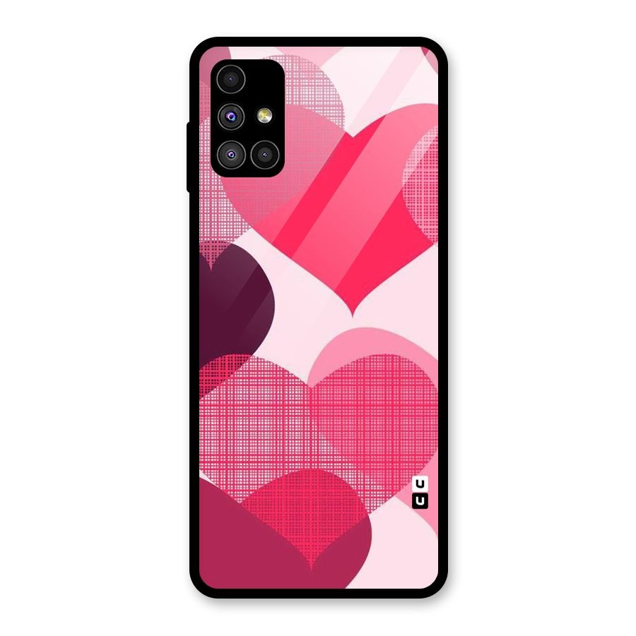 Check Pink Hearts Glass Back Case for Galaxy M51