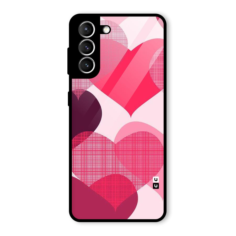 Check Pink Hearts Glass Back Case for Galaxy S21 5G
