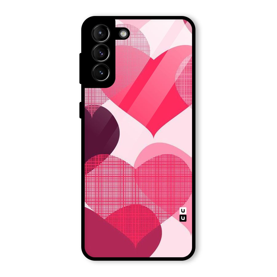 Check Pink Hearts Glass Back Case for Galaxy S21 Plus