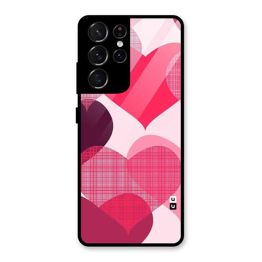 Check Pink Hearts Glass Back Case for Galaxy S21 Ultra 5G