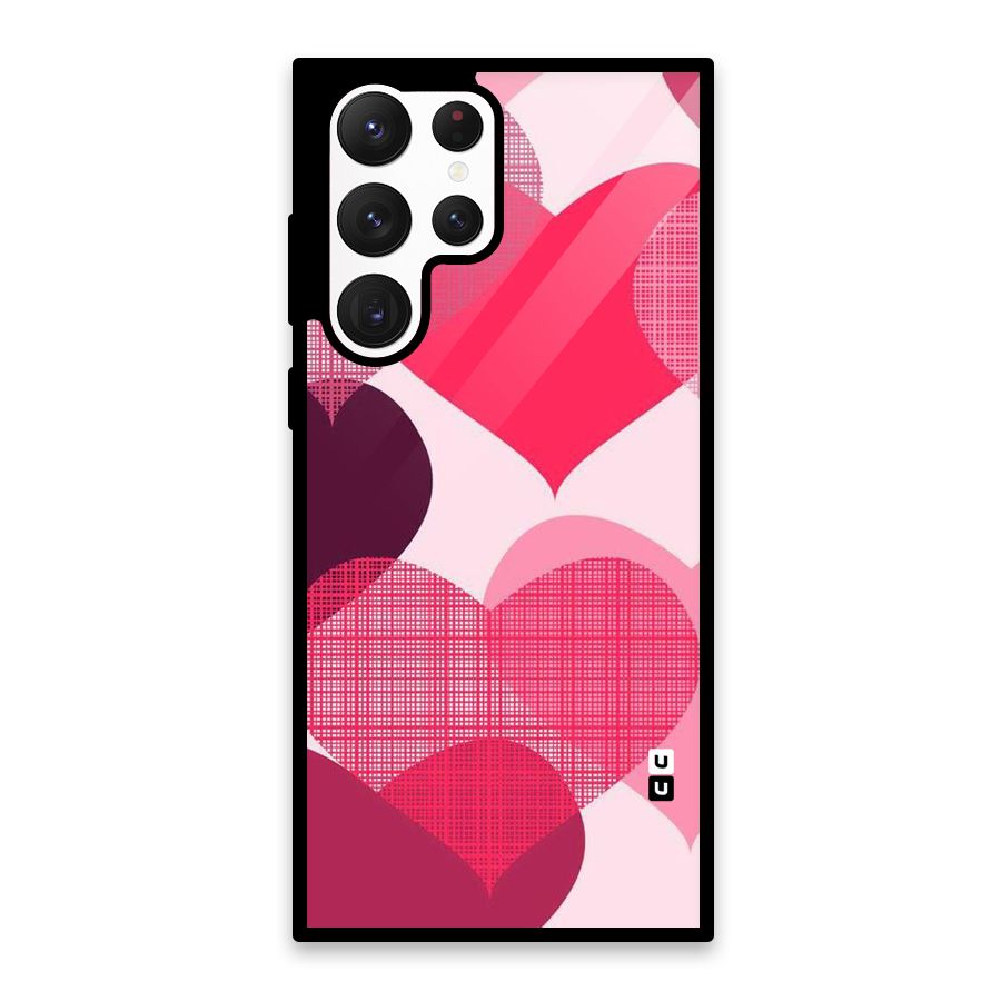 Check Pink Hearts Glass Back Case for Galaxy S22 Ultra 5G