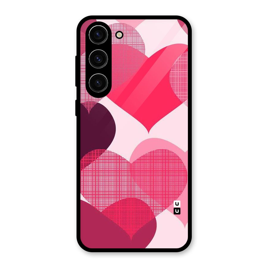 Check Pink Hearts Glass Back Case for Galaxy S23 Plus