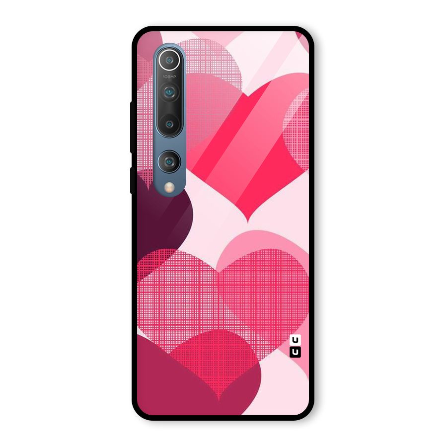 Check Pink Hearts Glass Back Case for Mi 10