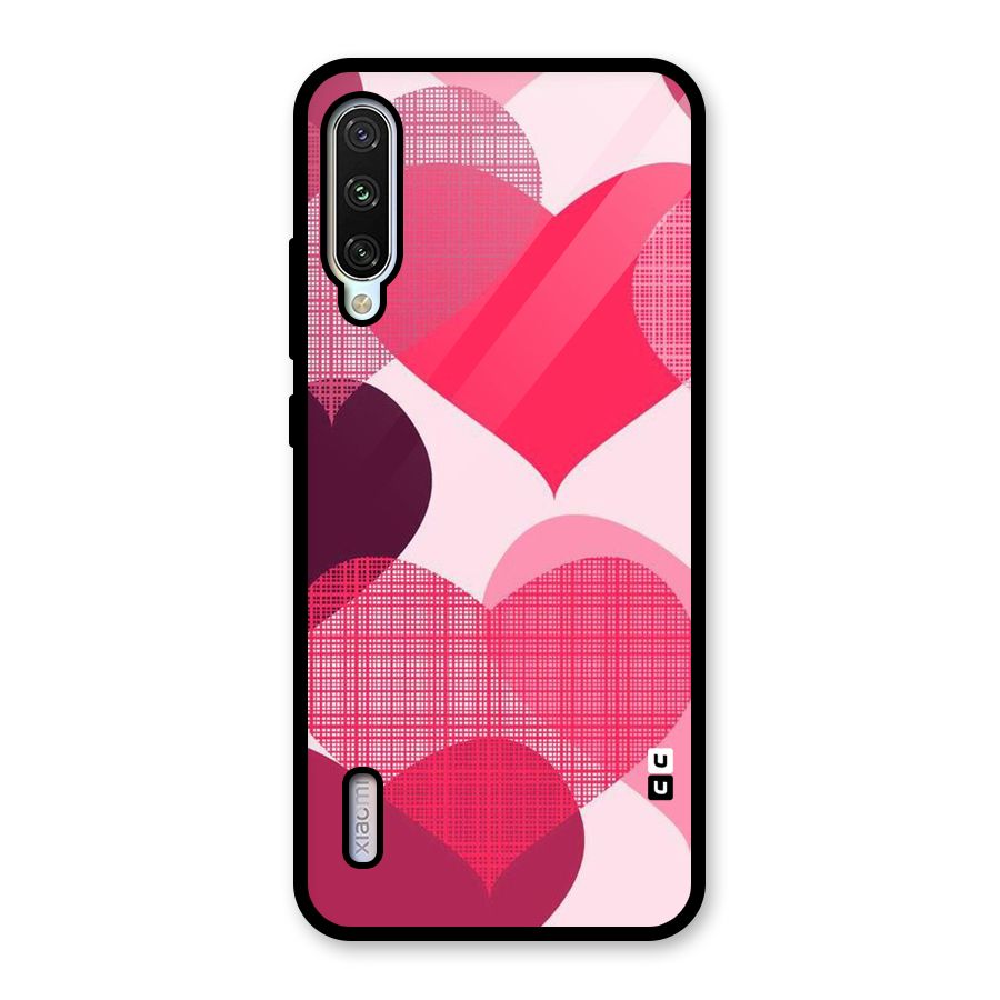 Check Pink Hearts Glass Back Case for Mi A3