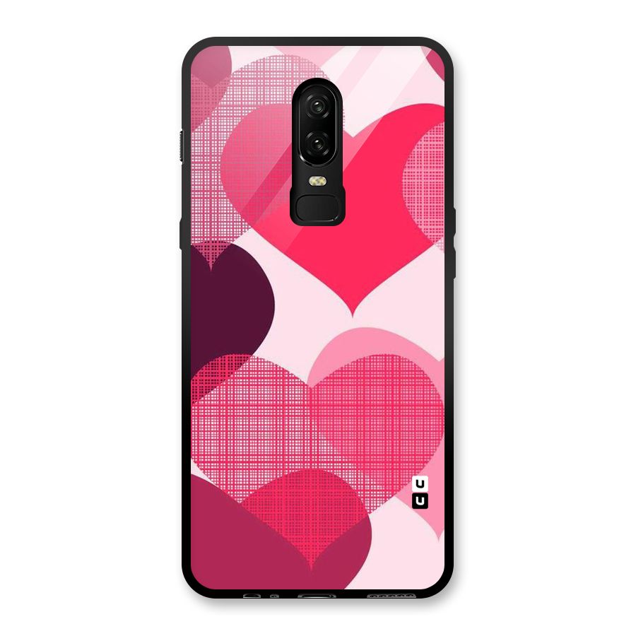 Check Pink Hearts Glass Back Case for OnePlus 6