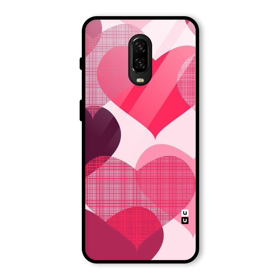 Check Pink Hearts Glass Back Case for OnePlus 6T