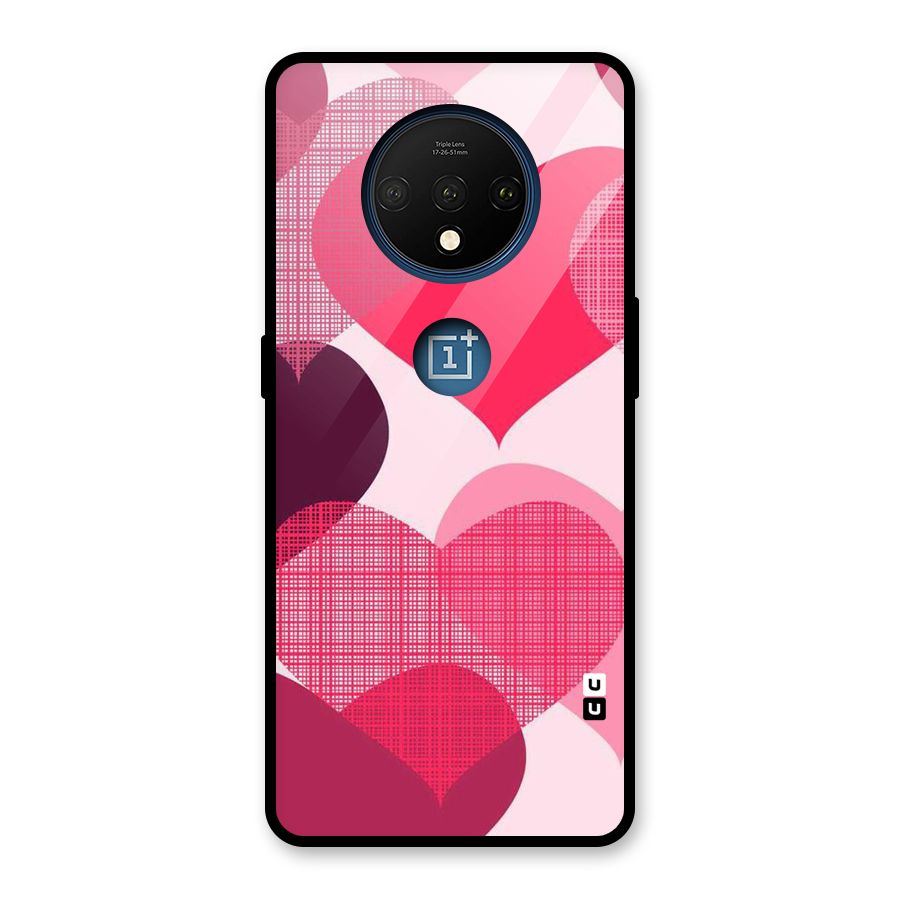 Check Pink Hearts Glass Back Case for OnePlus 7T