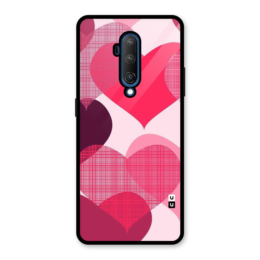 Check Pink Hearts Glass Back Case for OnePlus 7T Pro