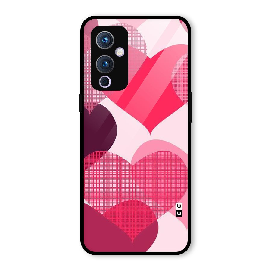 Check Pink Hearts Glass Back Case for OnePlus 9