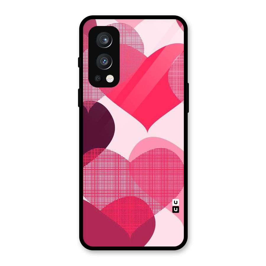 Check Pink Hearts Glass Back Case for OnePlus Nord 2 5G