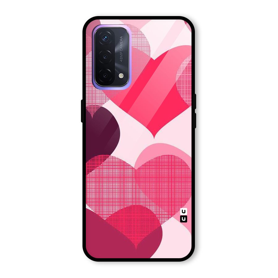 Check Pink Hearts Glass Back Case for Oppo A74 5G