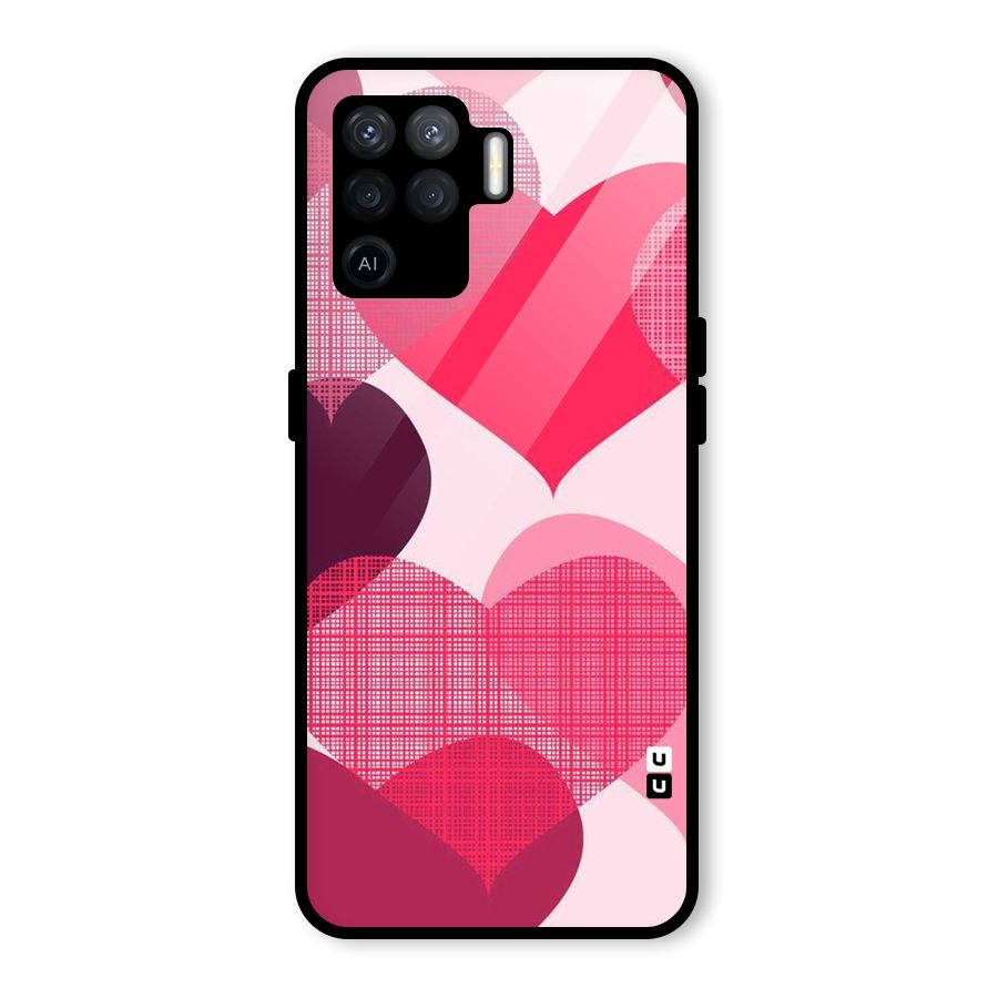Check Pink Hearts Glass Back Case for Oppo F19 Pro
