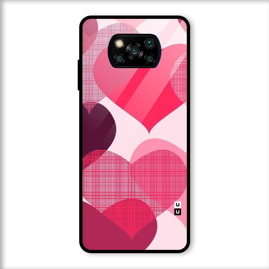 Check Pink Hearts Glass Back Case for Poco X3