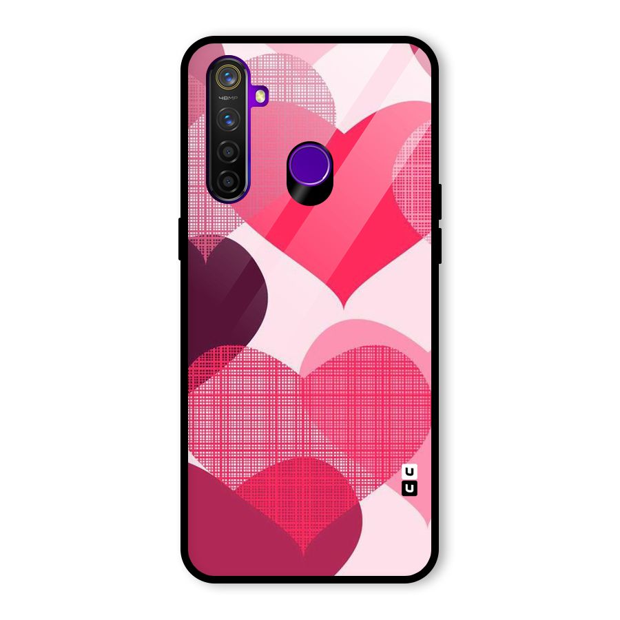Check Pink Hearts Glass Back Case for Realme 5 Pro