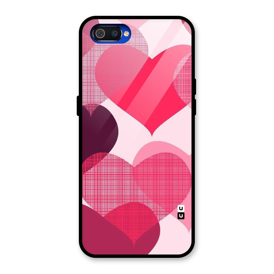 Check Pink Hearts Glass Back Case for Realme C2