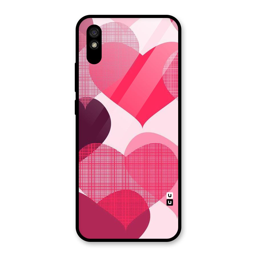 Check Pink Hearts Glass Back Case for Redmi 9A